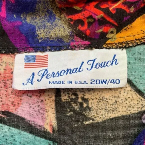 Vintage A Personal Touch Shirt Multicolor Abstract Art Collared Button Up Plus - Picture 6 of 8